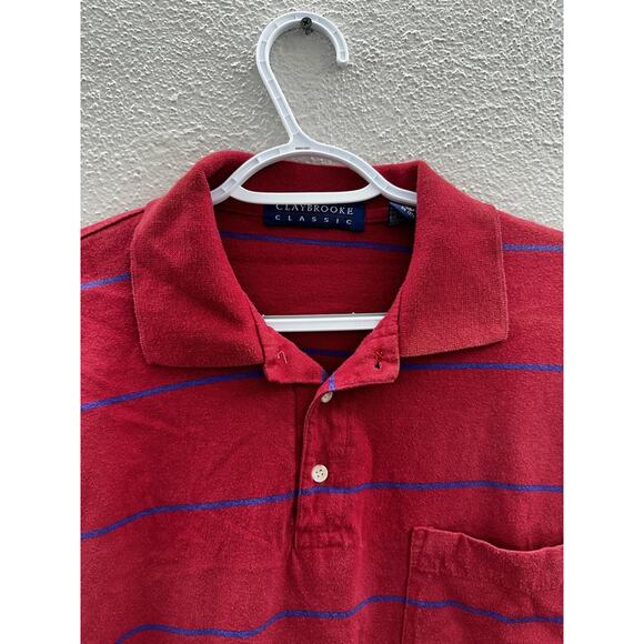 Claybrooke Classic Mens Polo Shirt Size XL Red Striped Short Sleeve Pocket - Picture 2 of 13